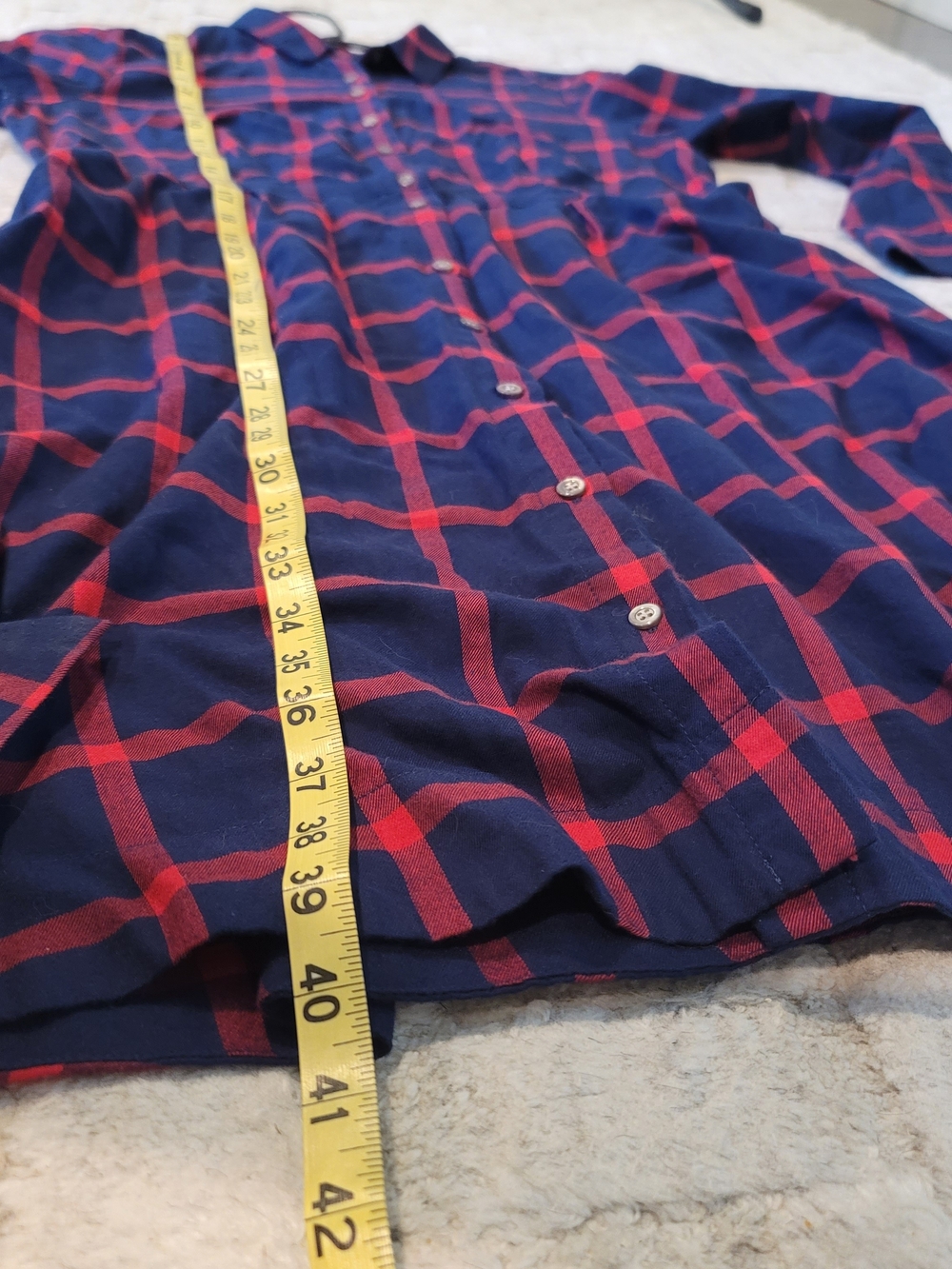 EUC J CREW Cotton Flannel Shirt Dress Navy Blue Red Plaid Preppy Women's Size 12 - Picture 9 of 12